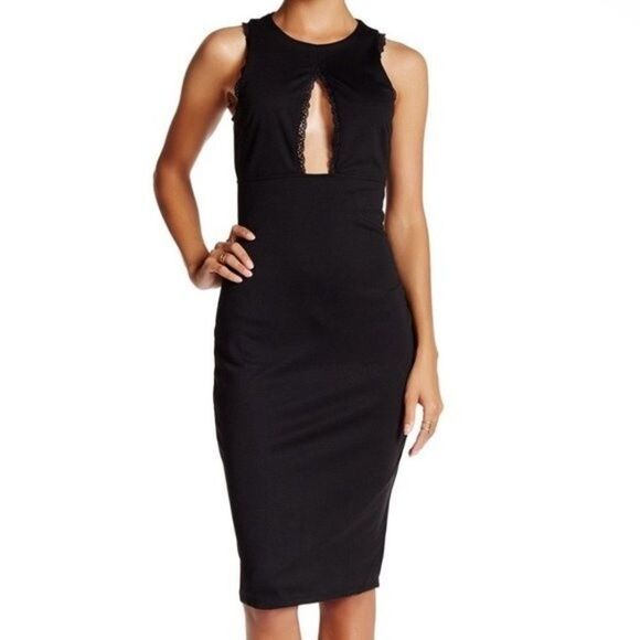 Socialite lace trim keyhole bodycon dress black size small - Picture 4 of 16